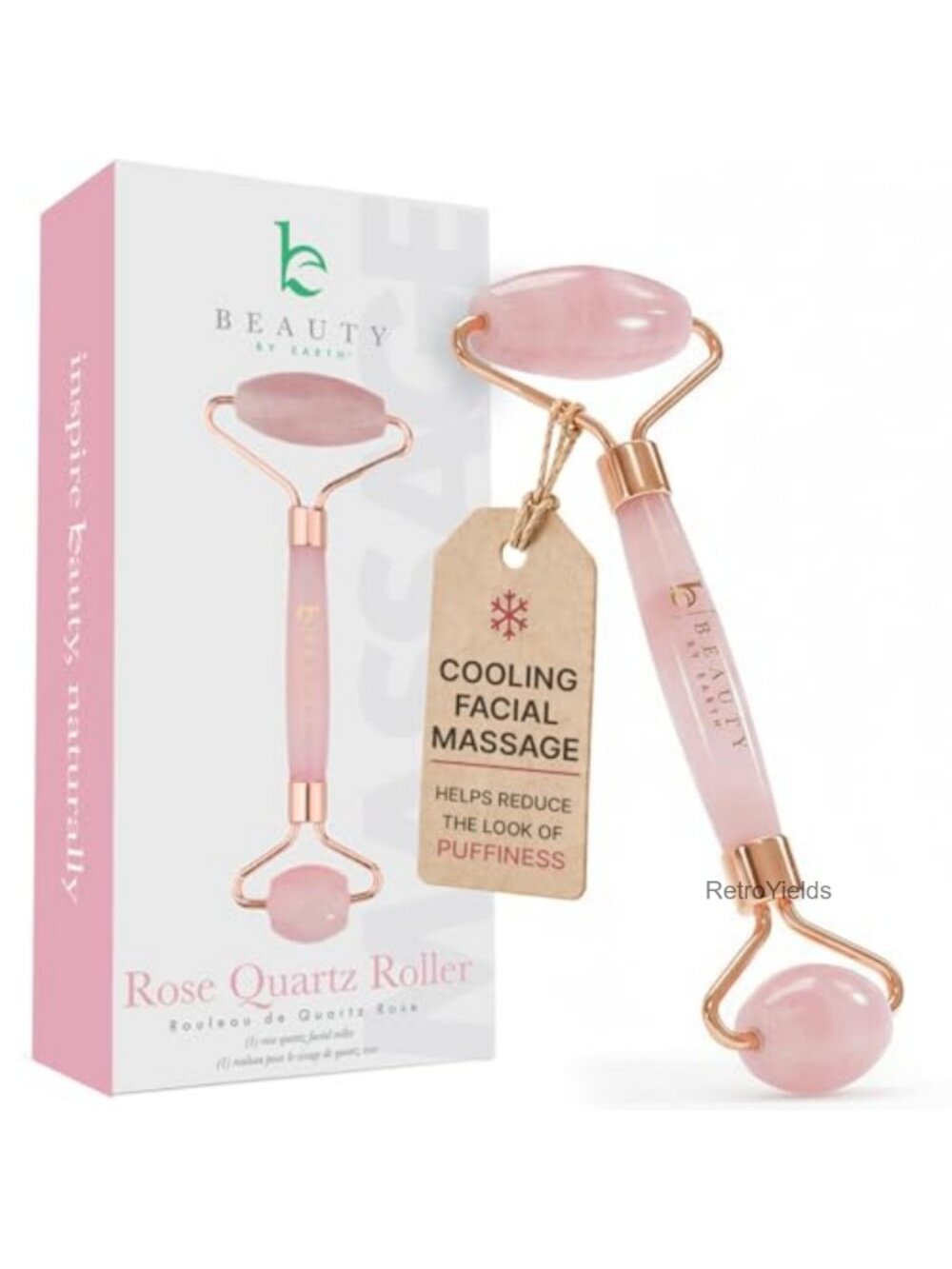 Rose Quartz Facial Roller Massager Depuffs Smoothes Fine Lines Wrinkles